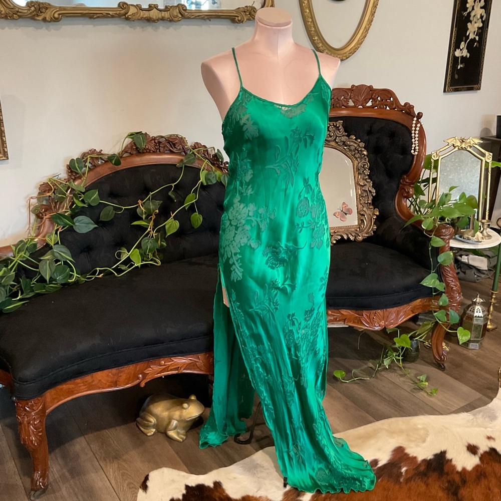Vintage Y2k Shirley of Hollywood lingerie Floral Satin Slip Dress V-Neck